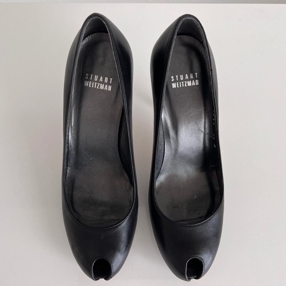 Stuart Weitzman Black Leather 4" Peep Toe Pump Size 7 1/2 Medium